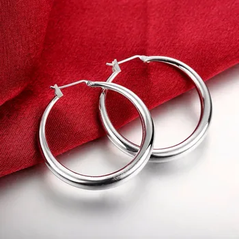 

925 Sterling Silver Thick Round Creole Hoop Earrings Classic Piercing Fashion Women Jewelry Casual Sporty Jewelry Gift 925 Stamp