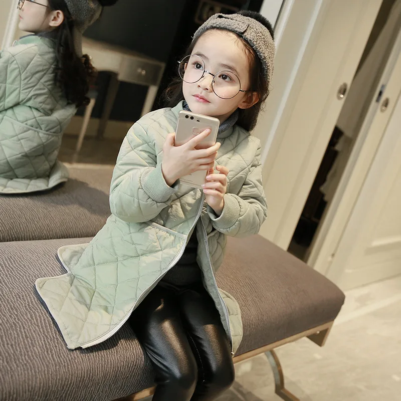 

New 2018 Girls Winter Coat Thin Kids Cotton Coat Children Fashion Parkas Toddler Long Style Jackets,2-12Y,#2395