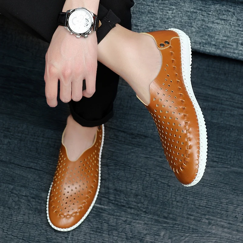 

Genuine Leather Men Summer Sandals hole Breathable Casual Shoes outdoor Man Beach Shoes fashion Rubber Sole Mens Sandals L5