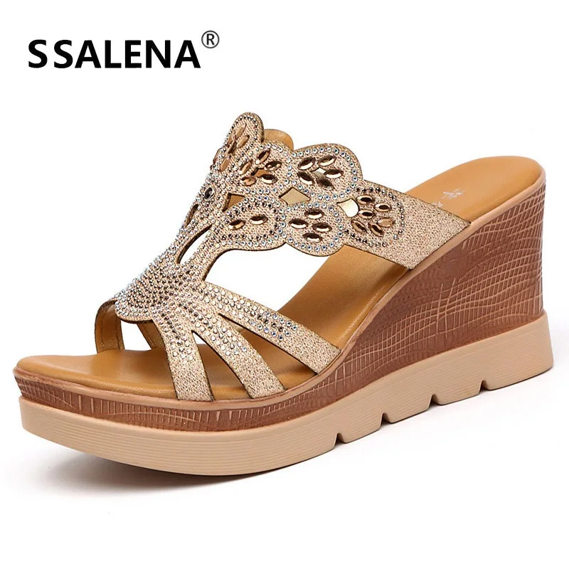 

Woman Rhinestone Platform Wedges Sandals Ladies Crystal High Heel Evening Slippers Shoes Woman Fashion Non-slip Slippers AA51693