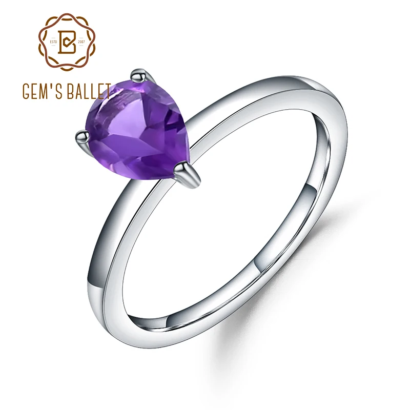 

GEM'S BALLET 925 Sterling Silver Esme Ring 1.08Ct Pear Natural Amethyst Engagement Rings For Women Wedding Fine Jewelry