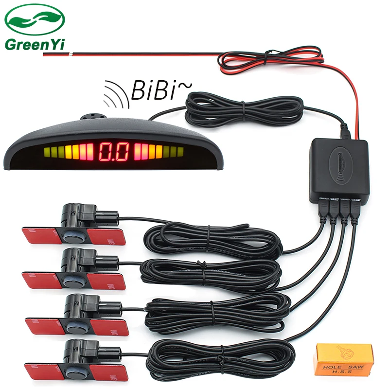 

GreenYi Original 16MM Flat Radar Sensors Parking Sensor With 4 Sensors and LED Display Car Parking Assistance Rear View Monitor