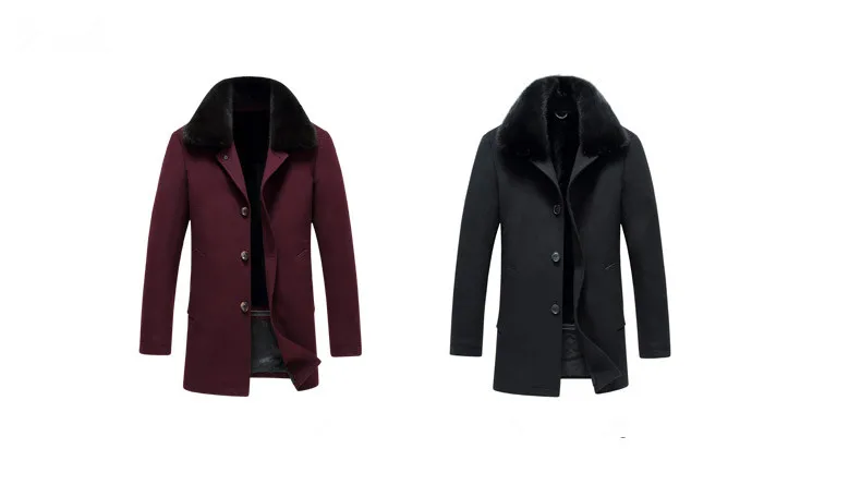 Новое мужское шерстяное пальто Homme зимнее плотное пальто с воротником из лисьего меха мужские пальто приталенные Роскошные шерстяные куртки мужские M-3XL