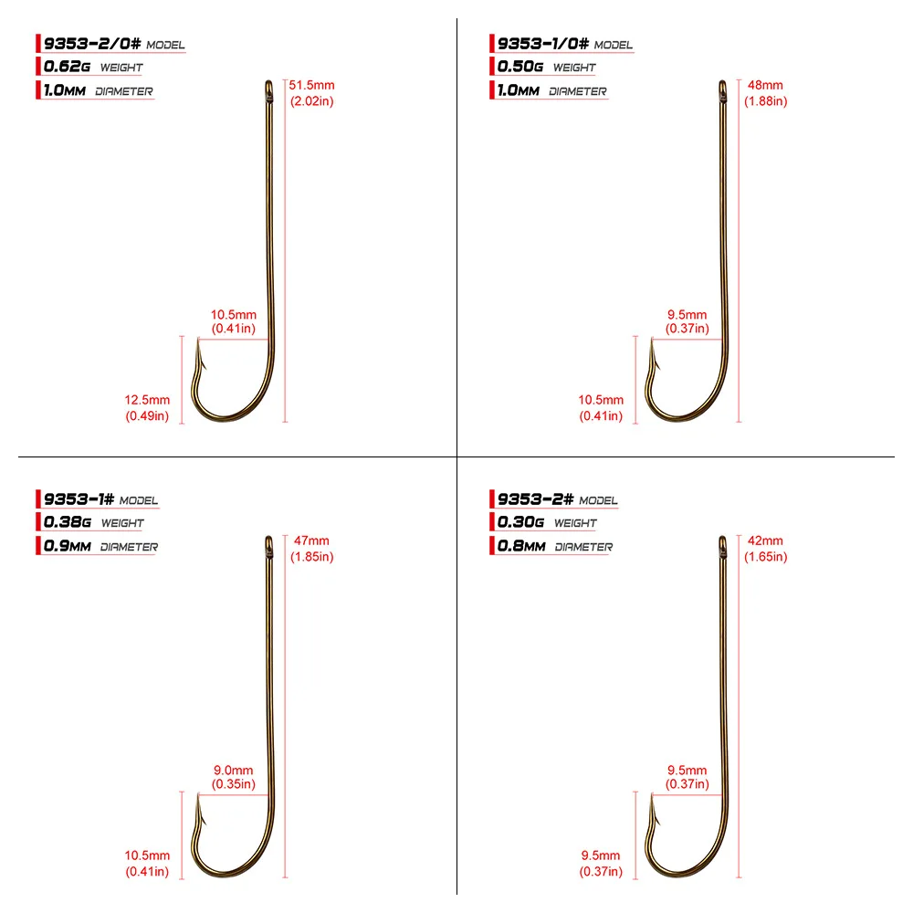 100 шт./лот рыболовные крючки с длинным хвостовиком для соленой воды FSS9353