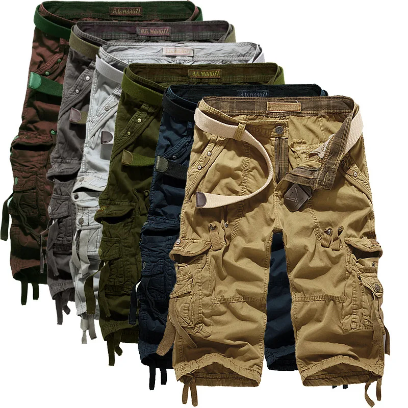 Летние военные мужские мешковатые военные шорты с карманами на молнии, мужские бриджи, мужские длинные армейские шорты зеленого цвета и цвета хаки, мужские тактические шорты
