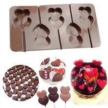 Stencils bolo 1 PC 3D 5 Buracos Duplo Coração Pirulito Forma Silicone Chocolate Soap Mold Fondant decoração Ferramenta de Cozimento Cozinha