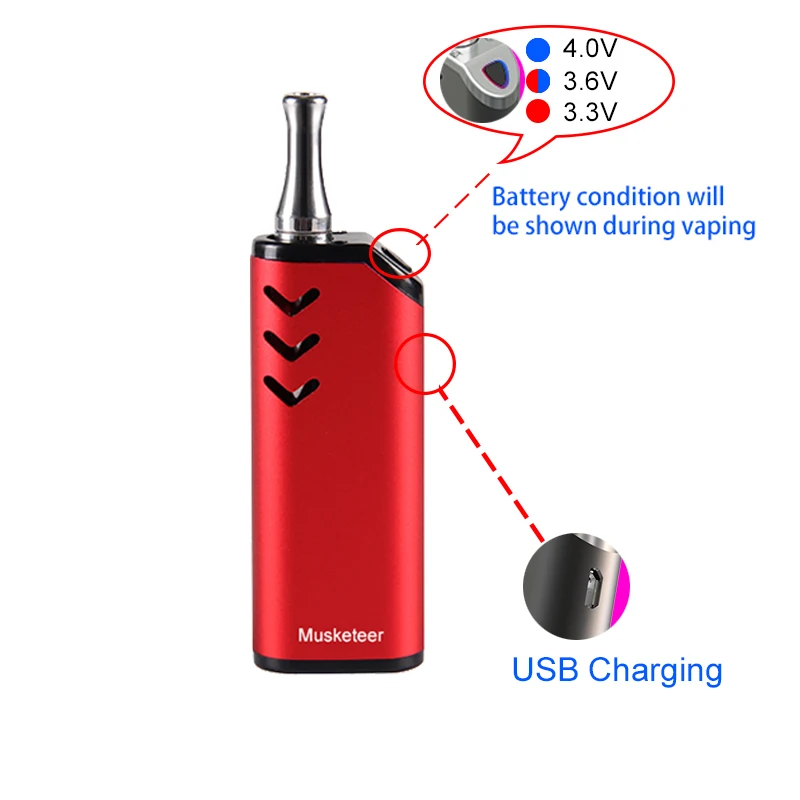 

ECT Musketeer + B5 electric cigarette mod kit 650mah capacity battery with CBD B5 1.0ml capacity atomizer e cigarette vape pen