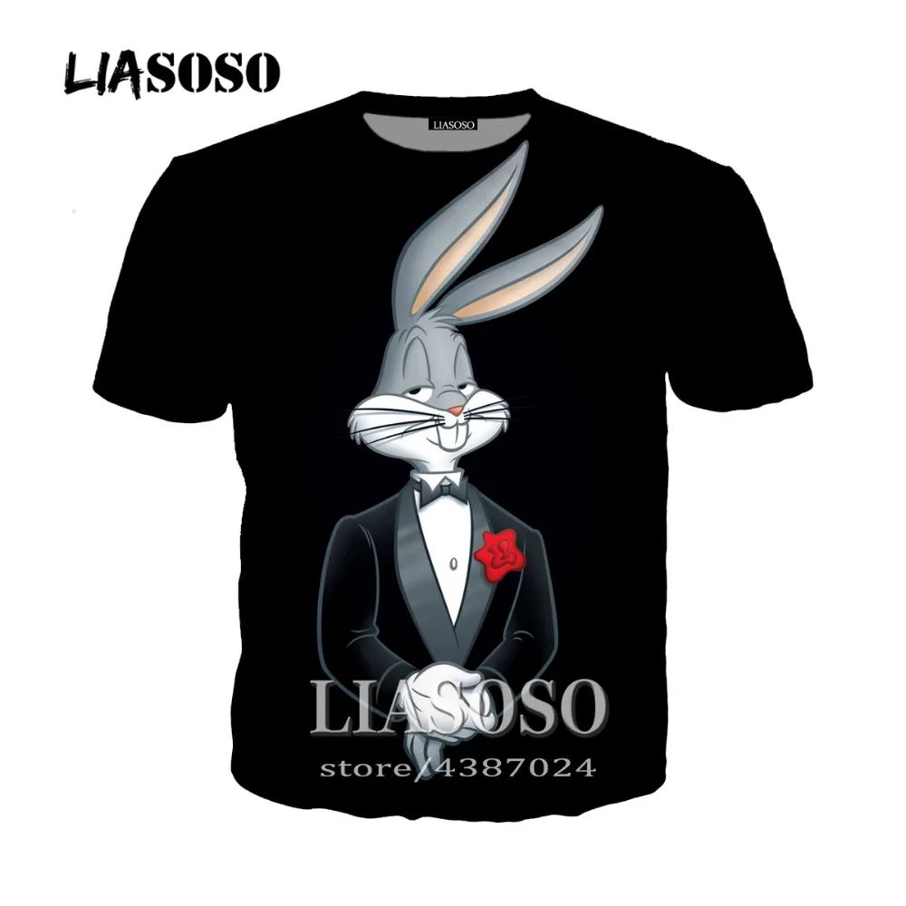 

LIASOSO New Harajuku Style Tees Men Women Casual Cartoon Anime Looney Tunes Bugs Bunny 3D Print T Shirt Tops Brand Clothing A073
