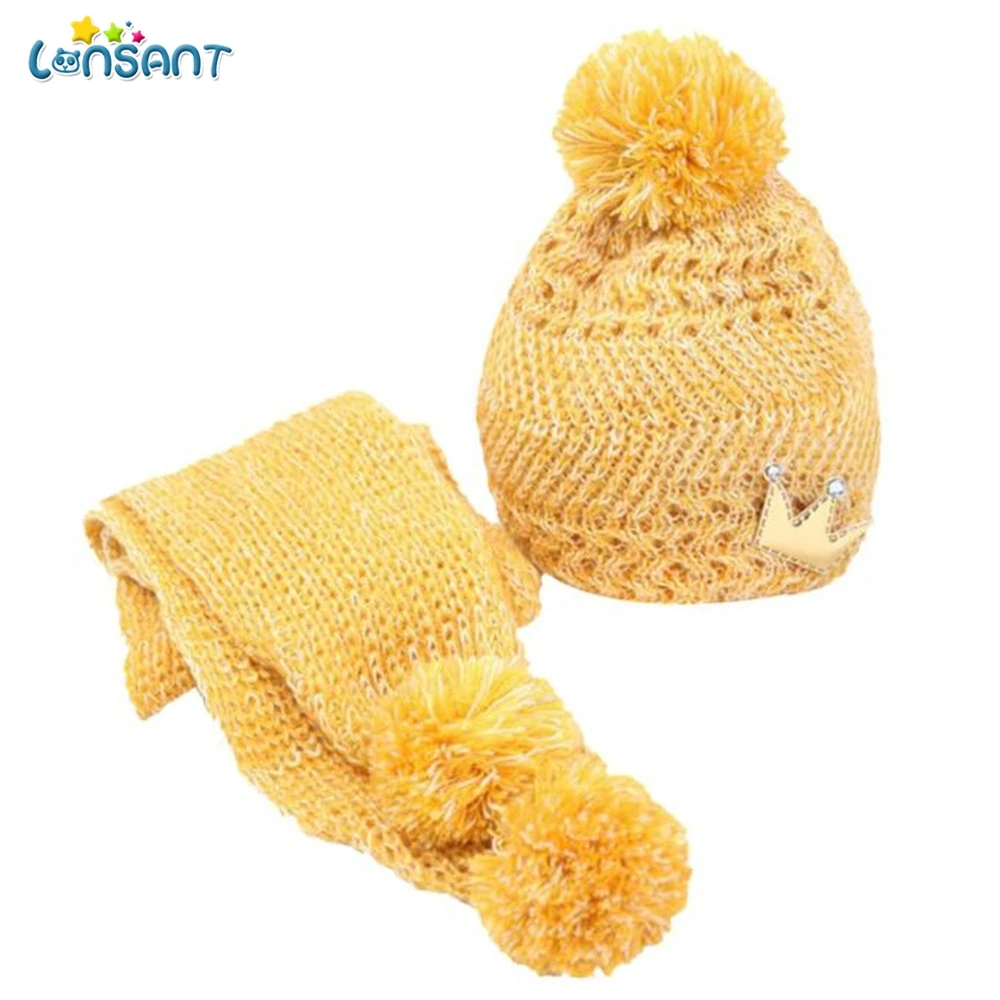 

LONSANT New Cute Winter Baby Kids Girls Boys Warm Woolen Coif Hood Scarf Caps Hats Cap + Scarf For Child 1--5 Years HOT