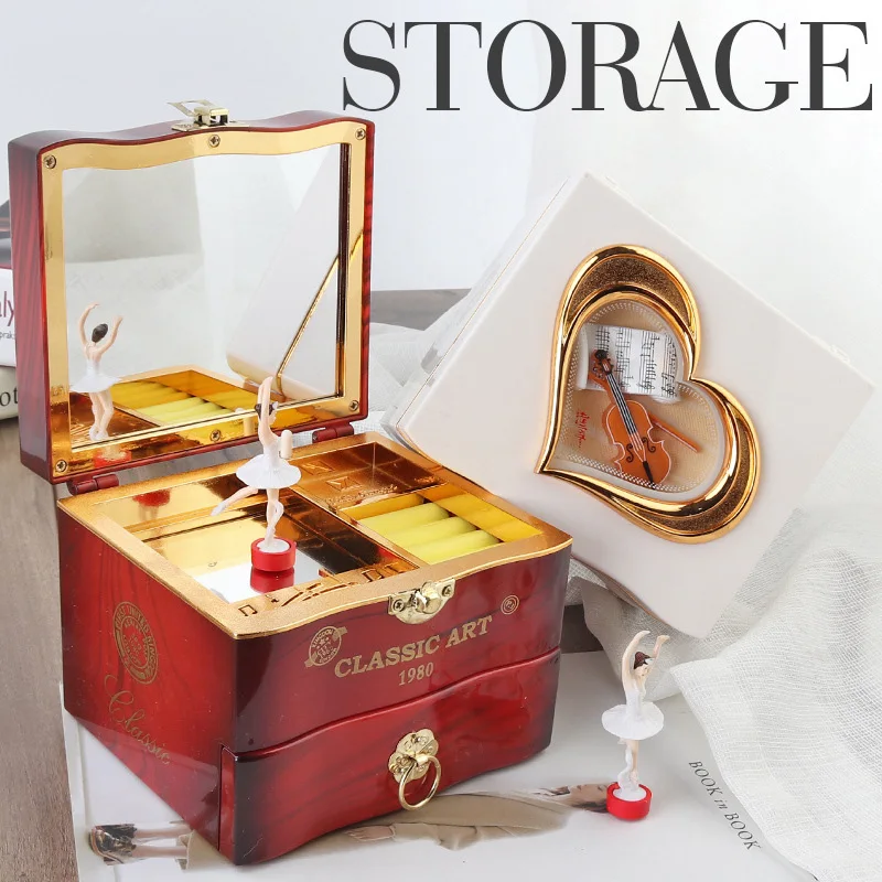 Caja de música con tema clásico de Ballet rotativo Castillo en el cielo, reloj y caja de joyería chica mano manivela AGENCIA DE MÚSICA regalo