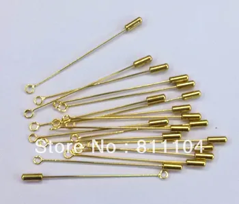 

New Golden tone Plated Copper Closed Loop Eye Pins w/ End Tip Cap Stopper Brooches Pins Settings Blank Crafts Making Wholesale
