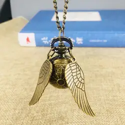 Винтаж снитч Quidditch карманные часы ожерелье ретро Ангел шарик с крыльями брелок часы длинные женское украшение