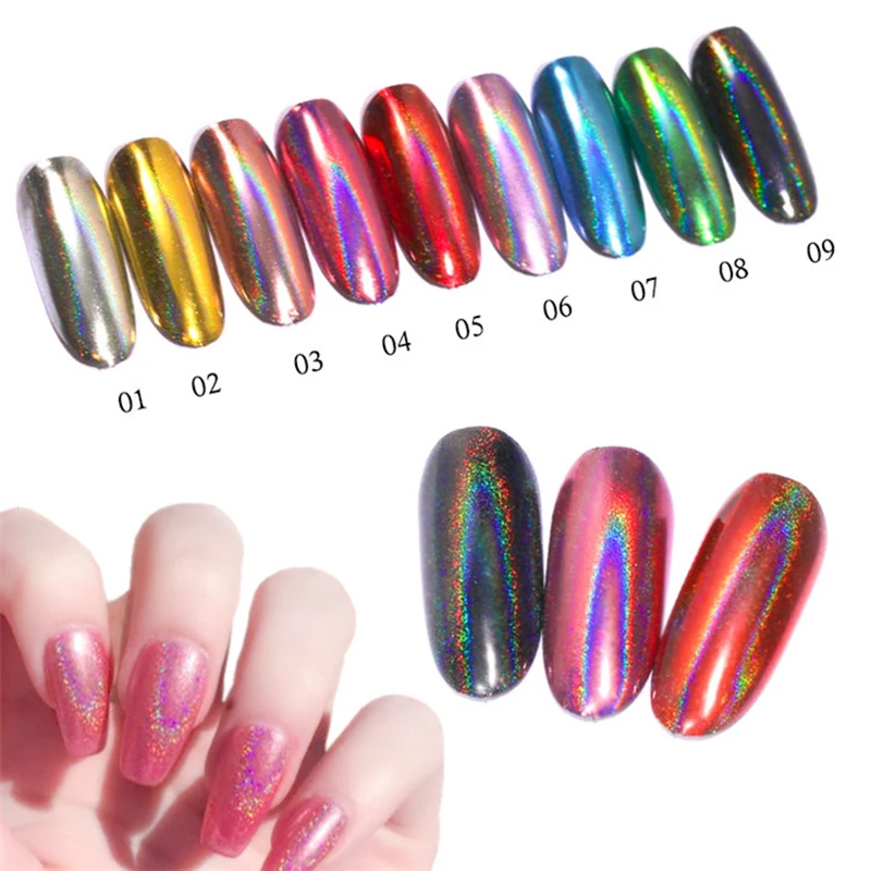 

1box Holographic Laser Powder Nail Glitter 8colors Manicure Nail Art Chrome Pigment DIY Nails