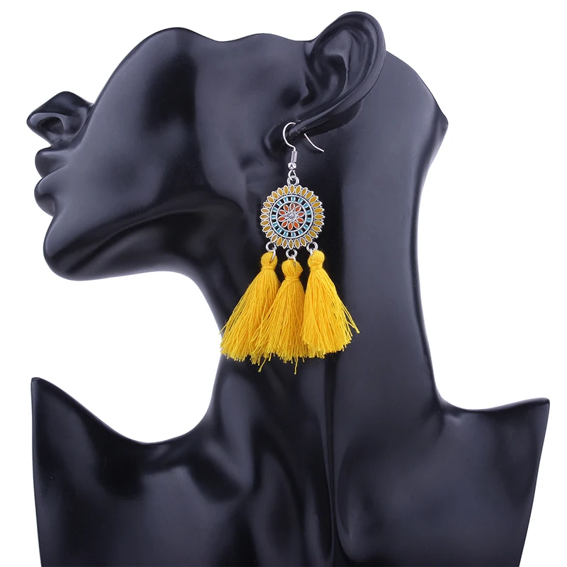 

New Handmade Ethnic Bohemian Tassel Earrings Yellow Fringe Tassel Earrings Dangle Vintage Earrings for Women Party Jewelry