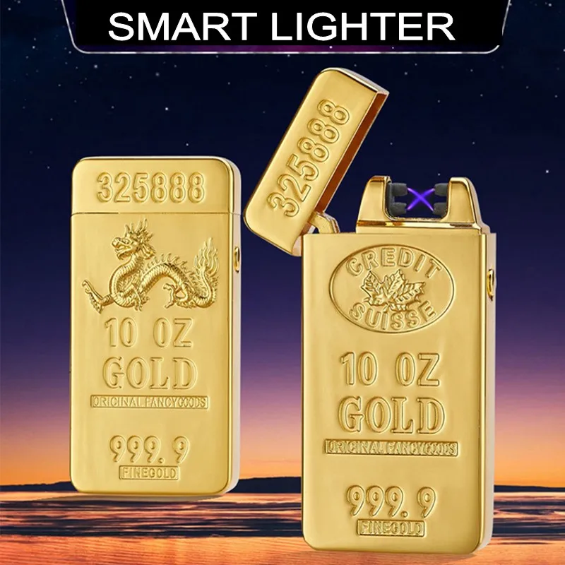 

2016 wholesale luxury gold bar design lighter USB charging Double arc pulse cross ligthers Metal electronic cigarette lighter