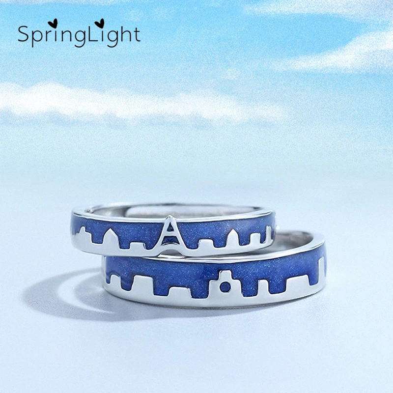 

SpringLight Real 925 Sterling Silver Original Designer Fine Jewelry The Castle In The Sky Couple Rings for Female Wedding Bijoux