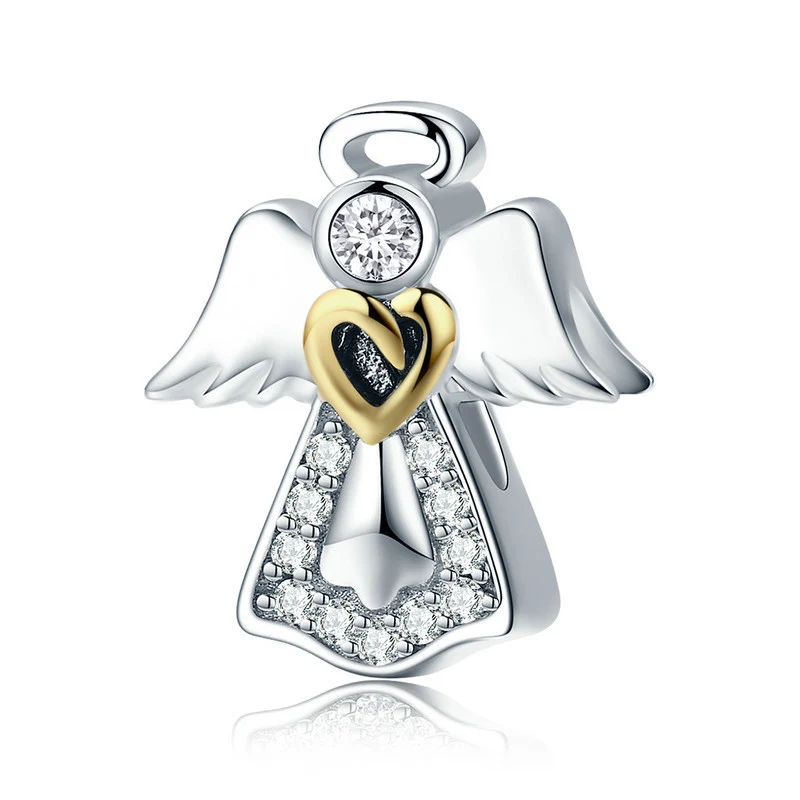 MYBEBOA натуральная 925 пробы серебро Хранитель Ангел Золотая эмаль, Очаровательные бусы, подходят к оригиналу Pandora, браслет, ювелирные изделия с бриллиантами - Цвет: SCC747