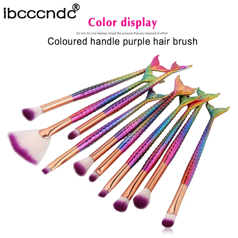 

10 Pcs/Set Mermaid Style Blending Makeup Brushes Set Powder Blush Foundation Eyeshadow Brush
