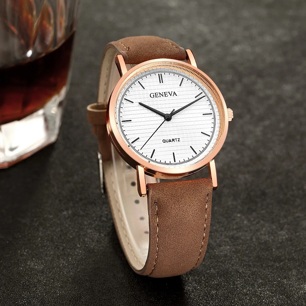

Top Brand High Quality Fashion Womens Ladies Simple Watches Geneva Faux Leather Analog Quartz Wrist Watch clock saat xfcs Gift