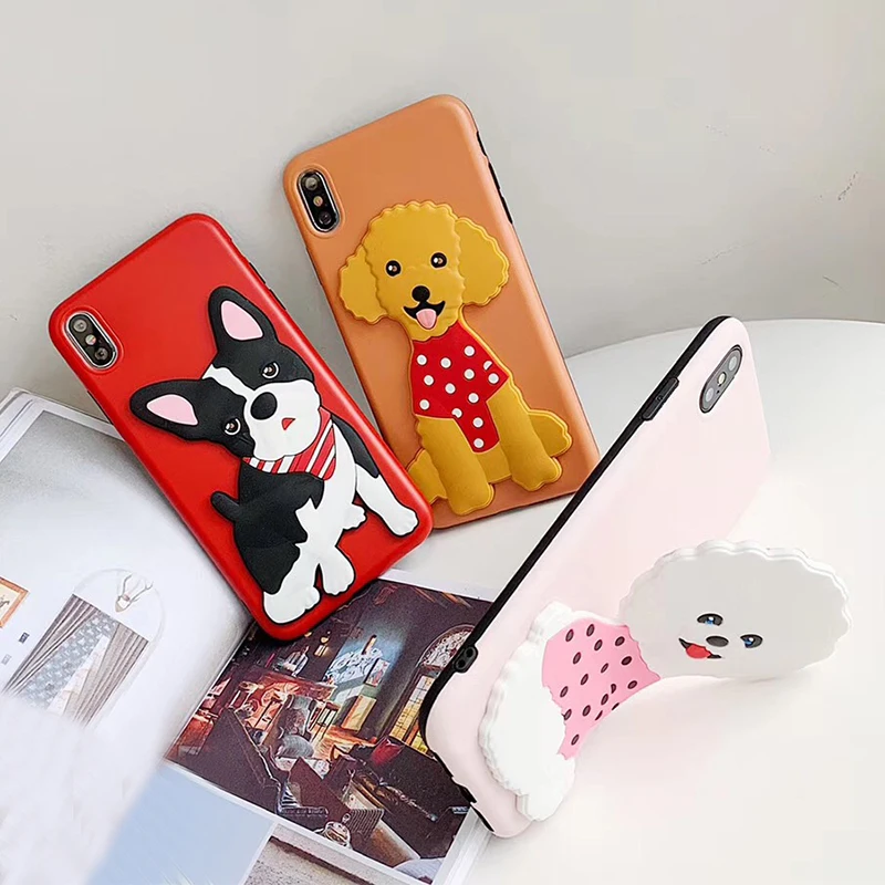 

3D Cute Dog for Apple XS MAX with Holder Stand Phone Case for IPhone X XS XR 6 6S 7 8 Plus Cute Soft IMD Cartoon Case