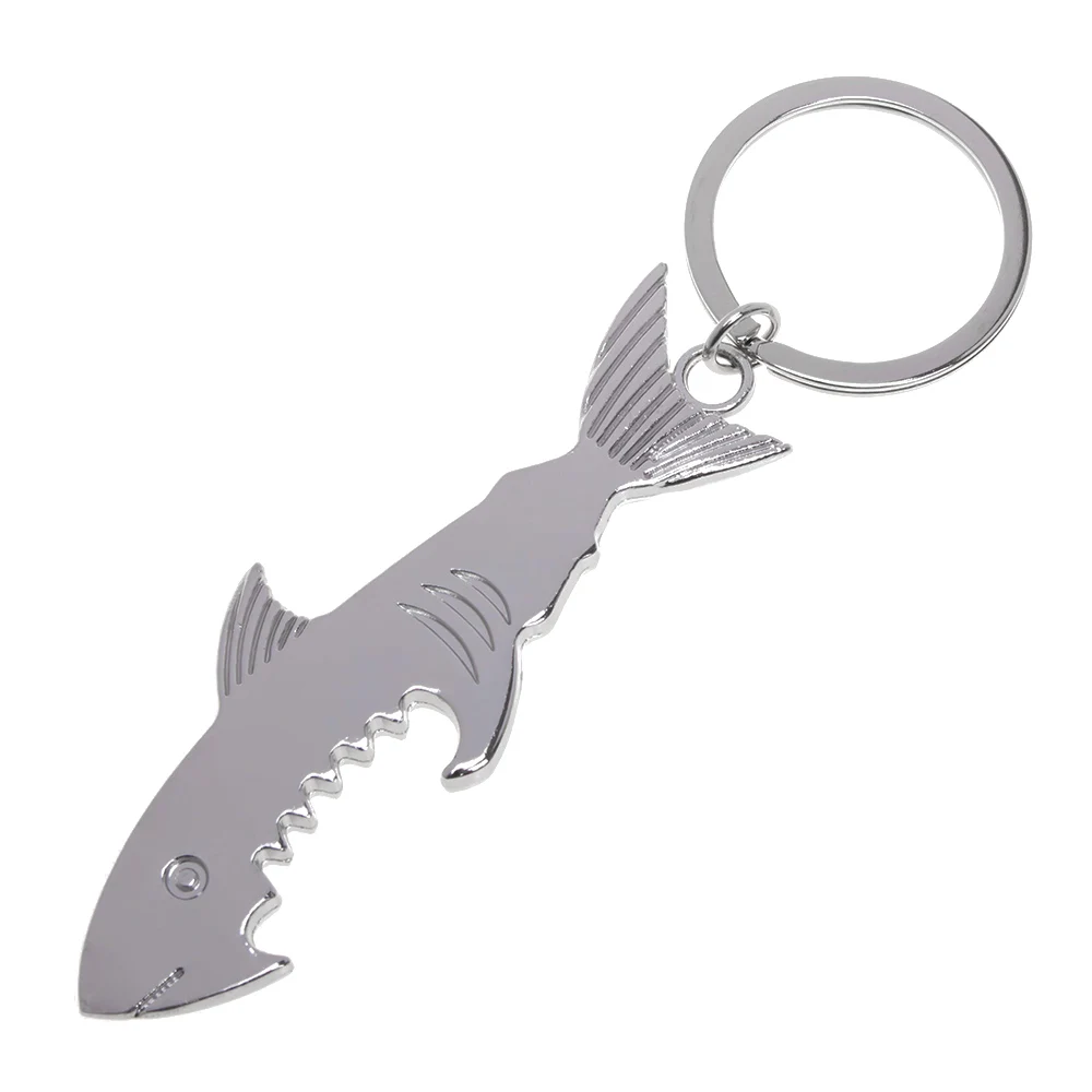 Shark Shaped Bottle Opener Keychain Zinc Alloy Key Ring Beer Opener Silver Bottle Beer Openers Kitchen Accessories Creative Gift