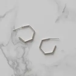 Минималистский 100% подлинное 925 пробы серебро шестигранник шпильки геометрической формы серьги ювелирные украшения E173