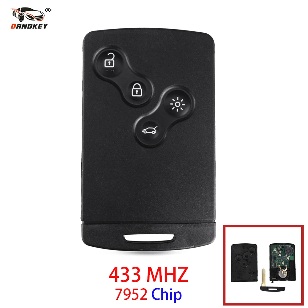 

Dandkey 4 Button Remote Key Fob 433MHZ PCF7952 Chip For Renault Megane Scenic Laguna Koleos Clio Uncut Blade Car Key Card