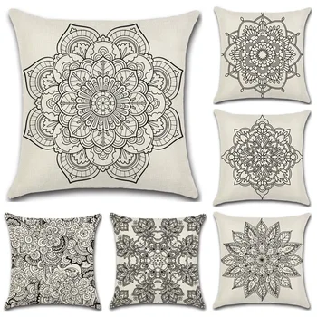 

45x45cm Simplified Black White Abstract Geometric Cushion Covers Sofa Car Waist Pillow Covers Home/Office 100%Flax Pillowcase