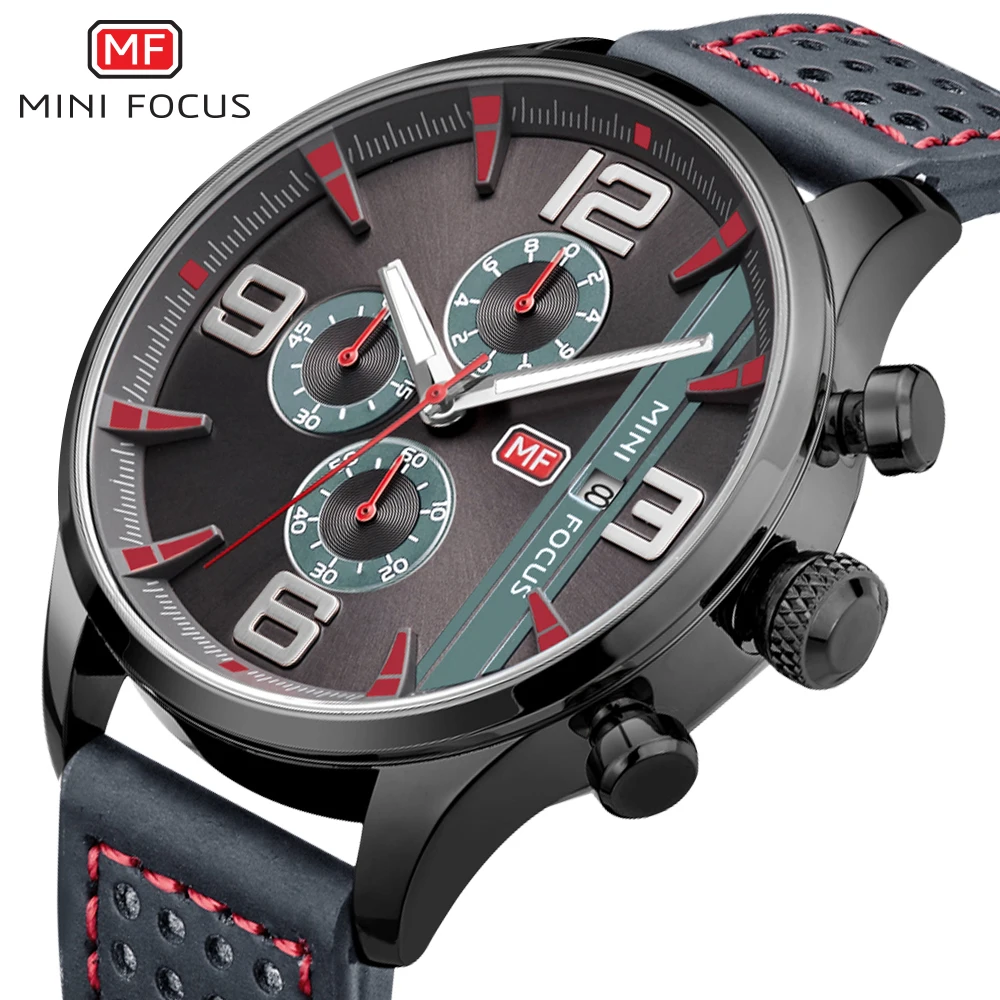 

MINIFOCUS Male Leather Fashion Quartz Watch 2018 Men Military Sport Chronograph Clock Man Army Calendar Waterproof Casual Watch
