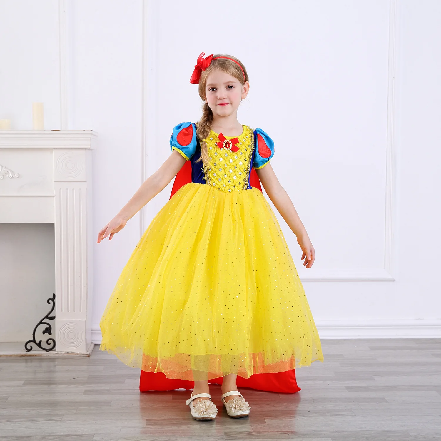 

Princess Girls Dress Kids Blue and Yellow Long Tulle Costume Fashion Holiday Party Dress Children Clothes