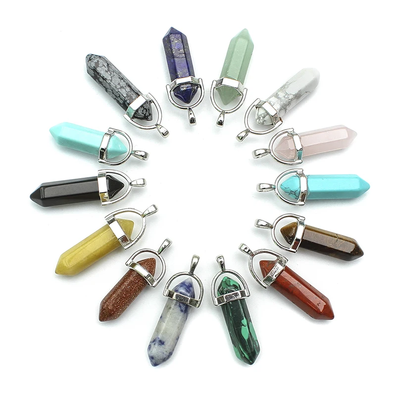 

Hot Sale Wholesale Bullet Natural stone pendant Amethyst Agate Pendant Turquoise Rose quartz crystal pendant for Necklace Female