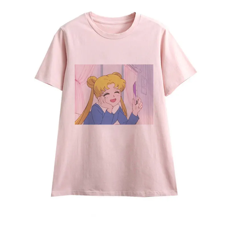 Summer 2019 New Arrival Cute Sailor Moon Anime Print Female Tshirt Japanese Clothes Harajuku Kawaii Women's T-Shirt Fashion Tops