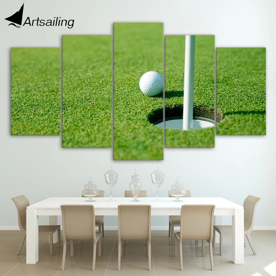 HD Printed 5 Piece canvas Art Green Golf Course Framed Paintings Golf