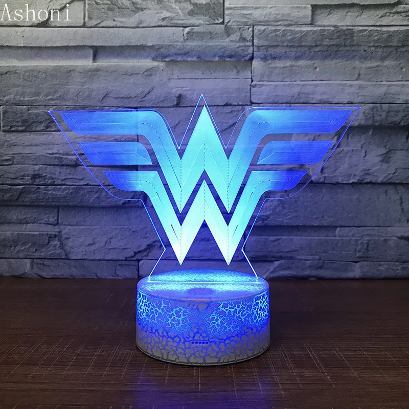 3D Акриловый светодиодный ночник с логотипом Wonder Woman, 7 цветов, сменный Настольный светильник, вечерние, декоративный светильник, рождественский подарок