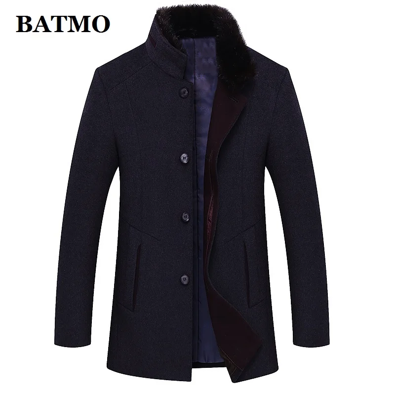 BATMO new arrival winter high quality wool casual trench coat men,men's thicked wool jackets plus-size M-6XL 1658 - Цвет: Тёмно-синий