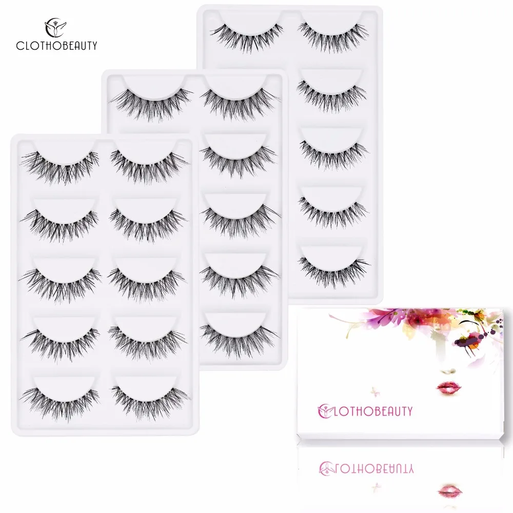

False Nature Eyelashes,CLOTHOBEAUTY 15 Pairs Handmade Fake Eyelashes,Demi Wispies Soft Invisible Band,Long/Thick Reusable(15-W1)