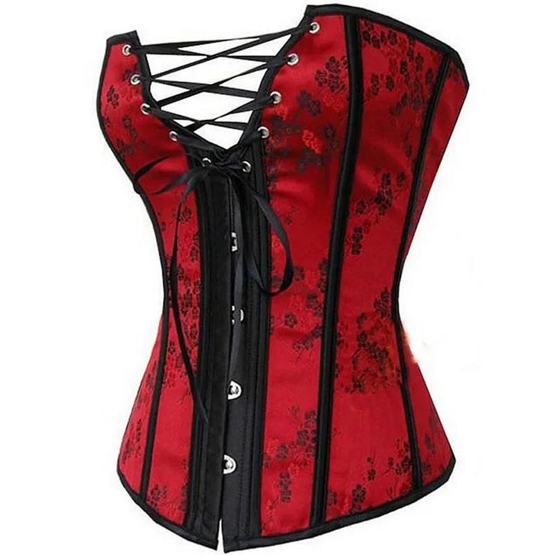 Lace Up Front Corset Overbust Embroidery Elegant Waist Sliming Cincher