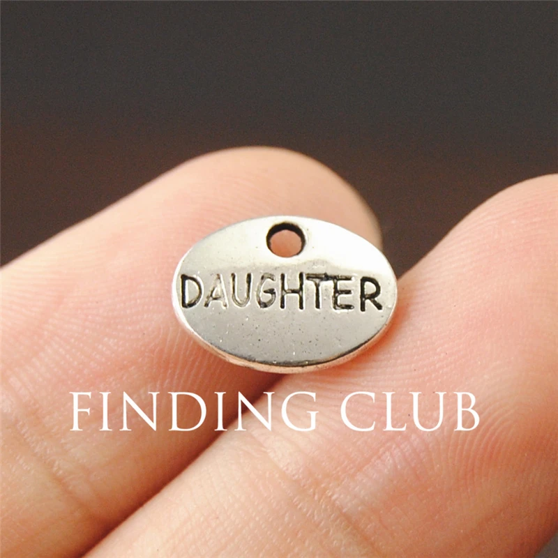 

50 pcs Antique Silver Daughter Letter 2 sided Charms DIY Metal Bracelet Necklace Jewelry Findings A1198