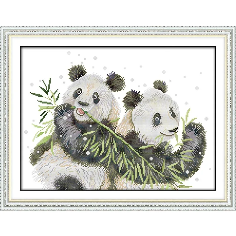 

Joy Sunday cross-stitch kits. mulina print Two pandas Wedding birthday gift cross stitch embroidery Needlework home decoration