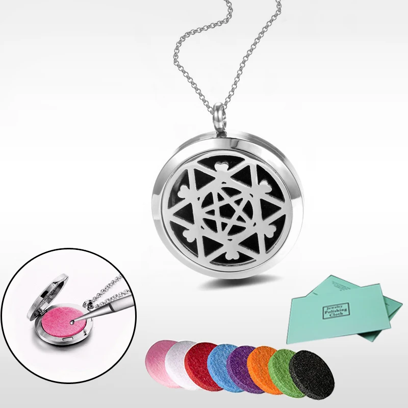 

30mm Star Aromatherapy Essential Oil surgical Stainless Steel Pendant Perfume Diffuser Locket Necklace with chain