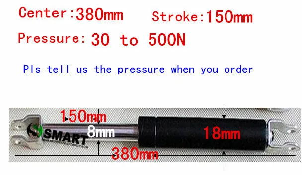 

free shipping 380mm central distance,150mm stroke,30 to 500N force pneumatic Auto Gas Spring, Lift Prop Gas Spring Damper