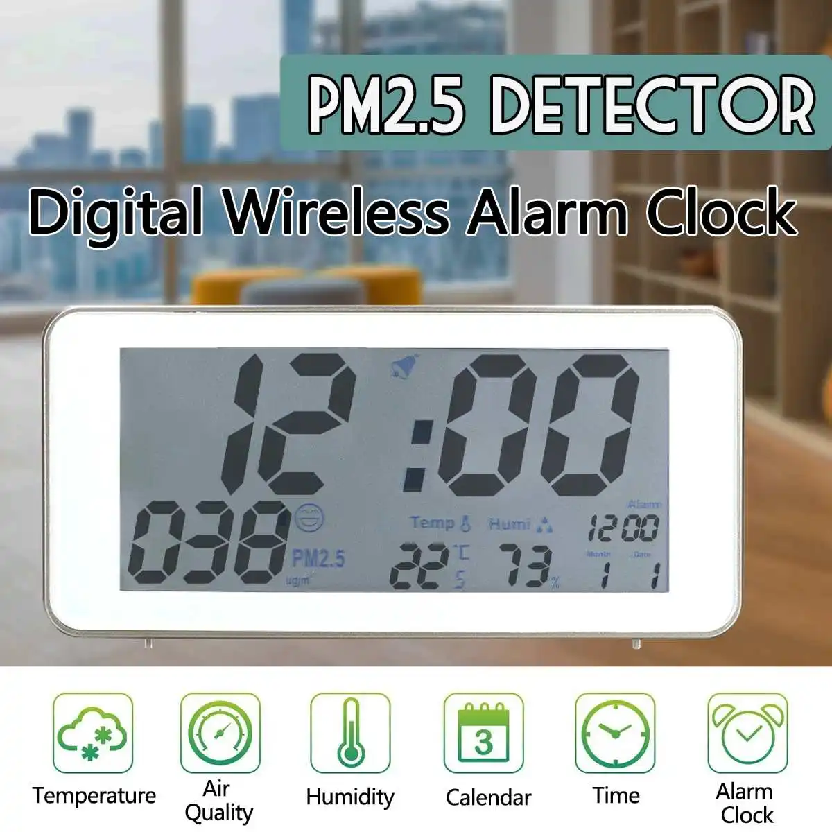 

PM2.5 Digital Air Quality Monitor Smart Clock USB Air Monitoring Electronic Timer 100-240V