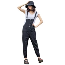 Осенние черные женские комбинезоны г. осенние новые карманные подтяжки длиной до лодыжки джинсовые комбинезоны для женщин