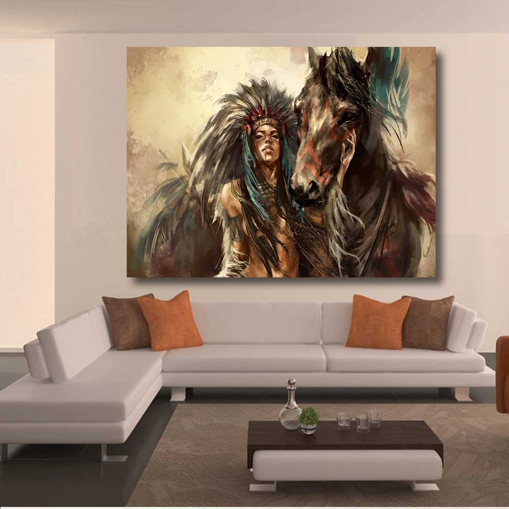 

QKART Oil Painting Frameless Native Americans Canvas Print Wall Pictures for Living Room Bedroom Posters and Prints