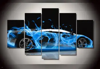 

Hd Printed Blue Flames Car Group Painting Canvas Print Room Decor Print Poster Picture Canvas Free Shipping/90830