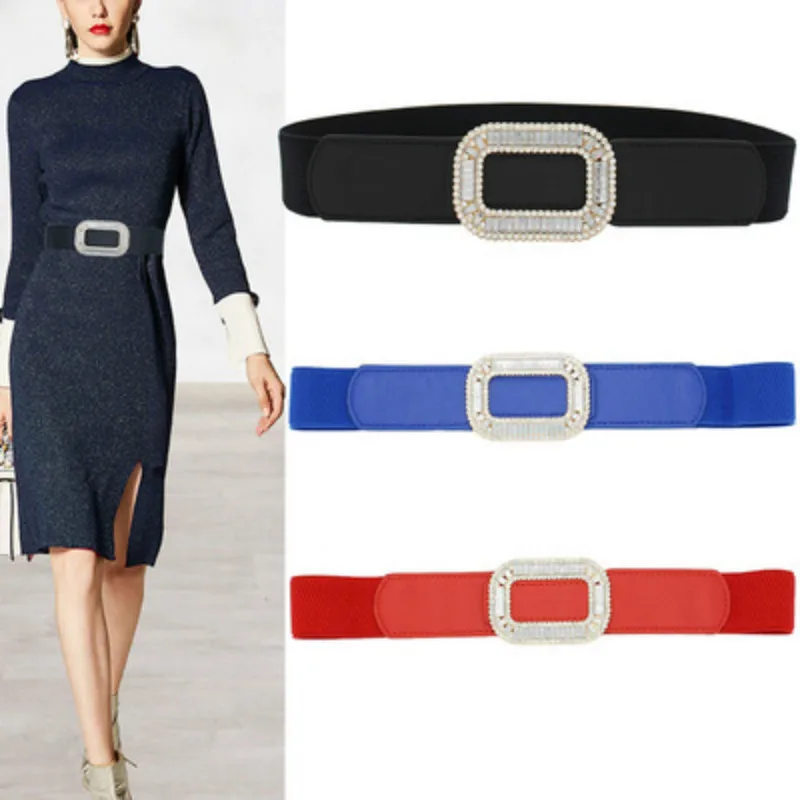 

Woman Waistband Wide Middle Crystal fitting Decoration High elastic pearl blossom elastic Simple Belt 4*5.8CM 60CM length