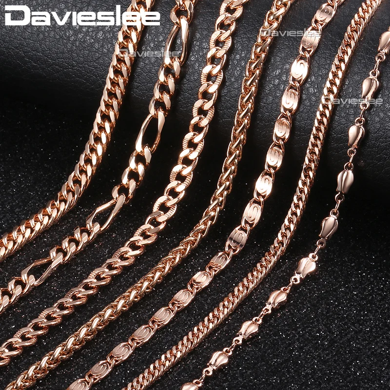 

Davieslee 585 Rose Gold Necklace for Women Rolo Curb Snake Chain Trendy Gift Party Jewelry 45-55cm DLGNN1
