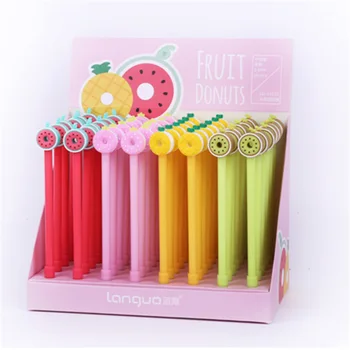 

48 Pcs Gel Pens Cartoon Fruit Doughnut Black Colored Gel-inkpens for Writing Cute Stationery Office School Supplies
