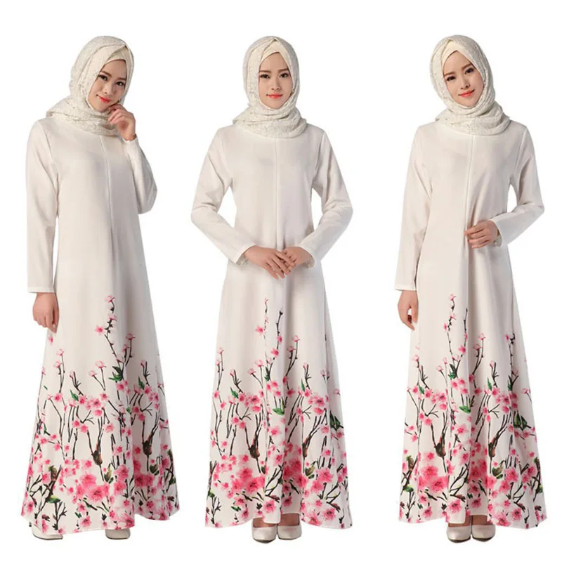 Fashion Maxi flower hijab dress abaya dubai bangladesh turkish long sleeves muslim...