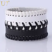 U7 Кожанные Браслет Обруча Ювелирные Изделия Покрытием Платиновый Ювелирные Изделия Геометрический Широкий Кожа Браслет Для Мужчин H525